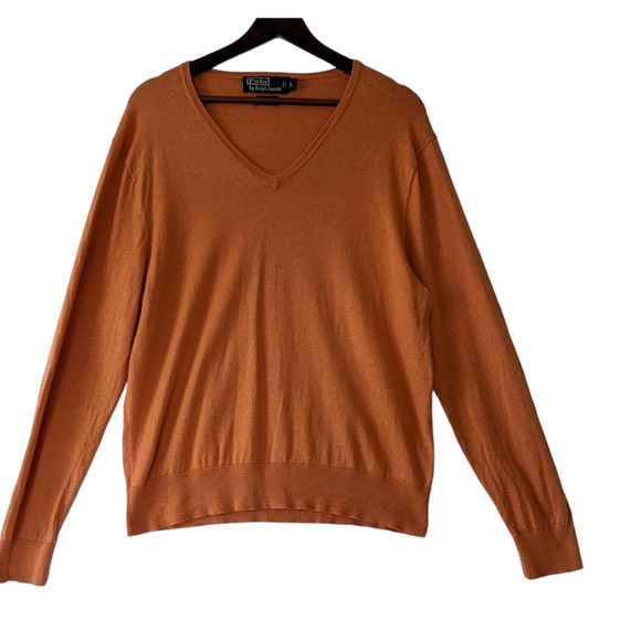 Vintage Polo Ralph Lauren Mens Sweater Cotton Cashmere Silk Orange Size Large - Picture 1 of 8